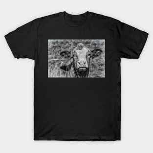 Portrait of a Cow in Black & White T-Shirt